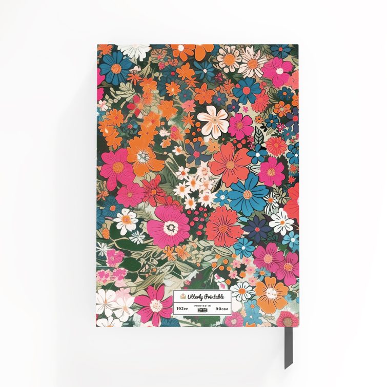 Floral-themed colourful notebooks design with two placeholder photos for customisation by Utterly Printable.