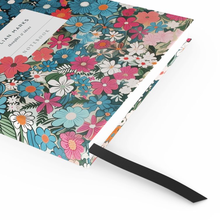 Floral-themed colourful notebooks design with two placeholder photos for customisation by Utterly Printable.