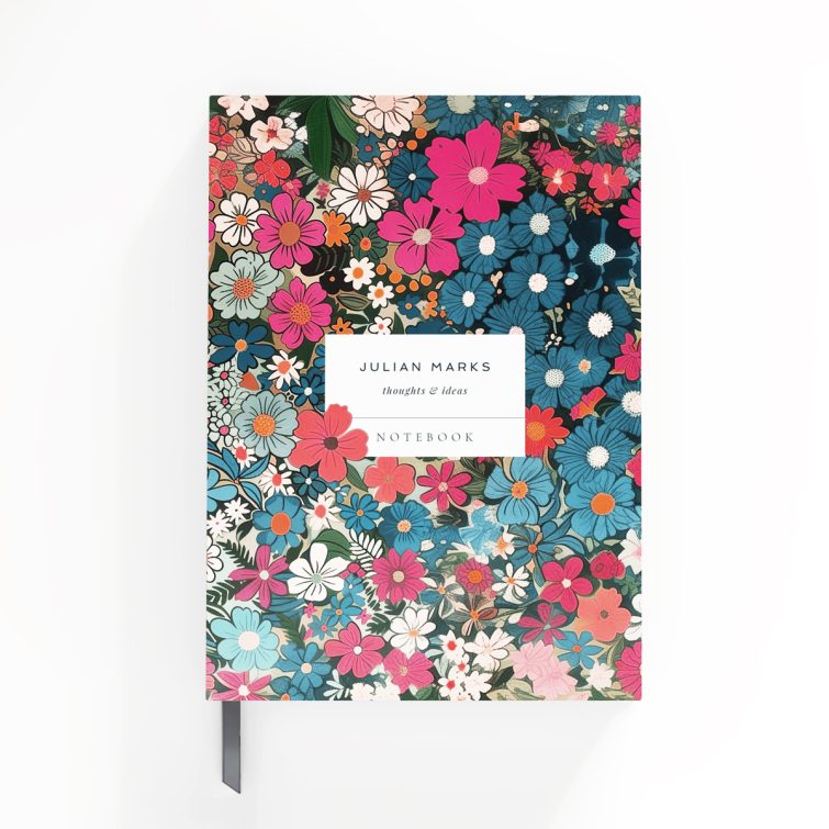 Floral-themed colourful notebooks design with two placeholder photos for customisation by Utterly Printable.