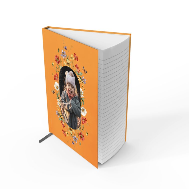 Bold floral-themed notebook cover with one photo for personalised printing.