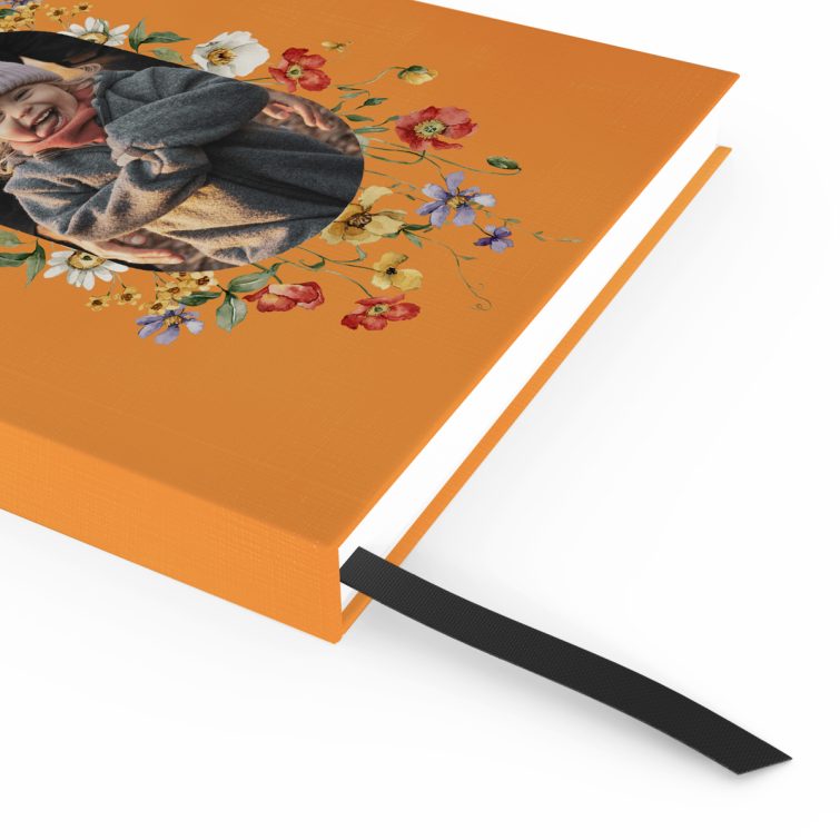 Bold floral-themed notebook cover with one photo for personalised printing.