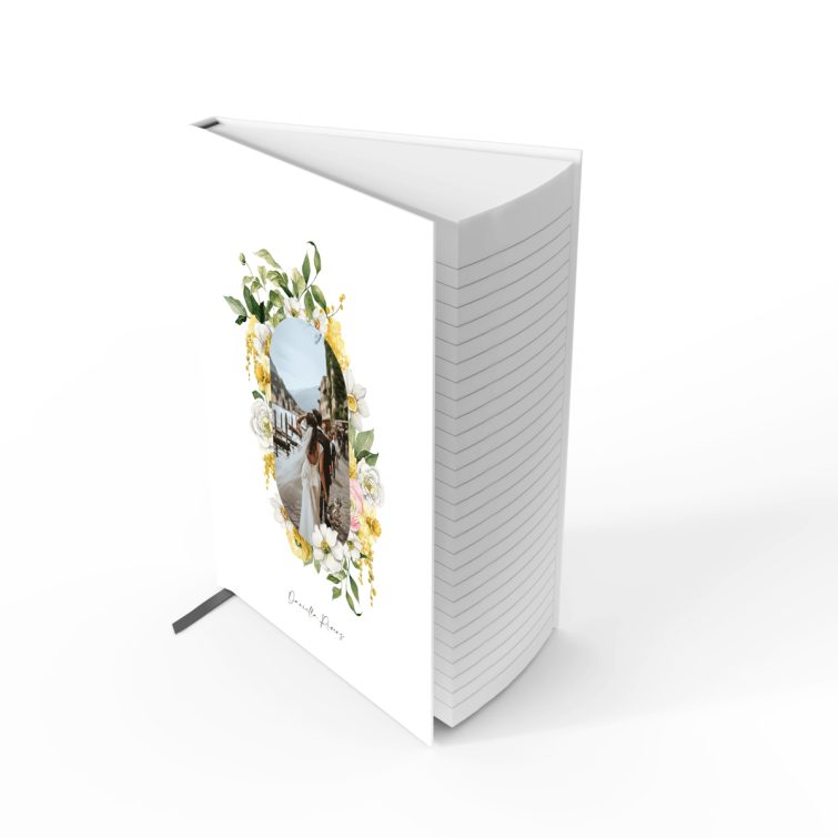 Floral wedding notebooks design with one photo on the front cover by Utterly Printable.