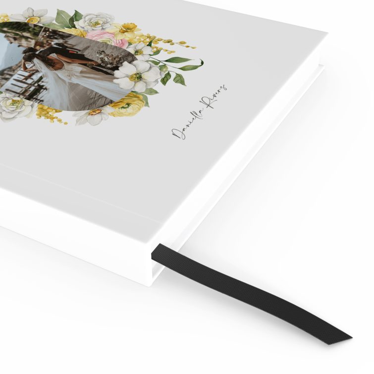 Floral wedding notebooks design with one photo on the front cover by Utterly Printable.