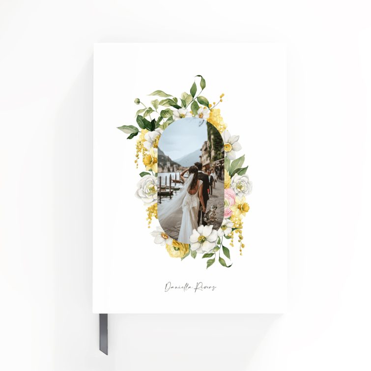 Floral wedding notebooks design with one photo on the front cover by Utterly Printable.