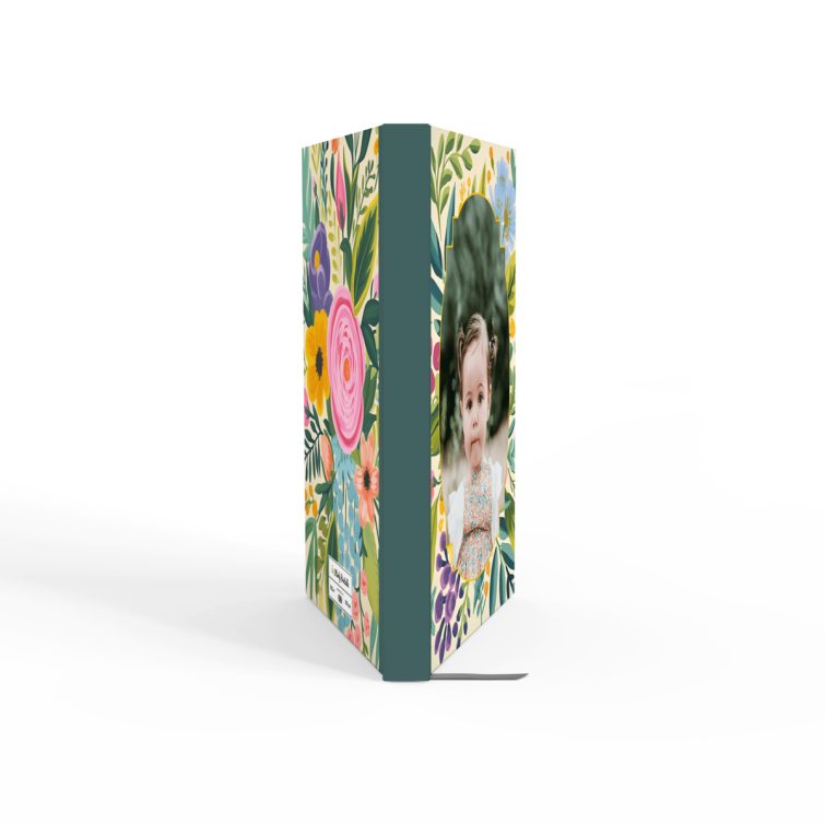 Floral design notebook cover with one photo, featuring a vintage-inspired portrait layout.