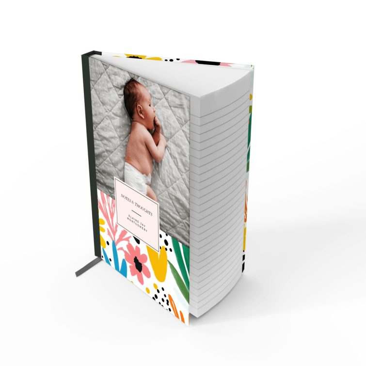 Floral design portrait notebook with one photo on cover for personalised gifts by Utterly Printable.