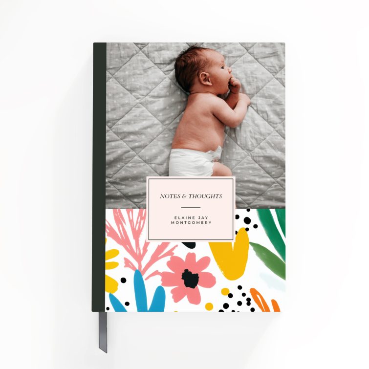 Floral design portrait notebook with one photo on cover for personalised gifts by Utterly Printable.