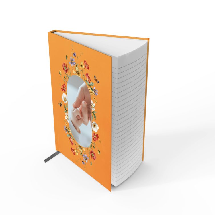 Floral design notebooks with one photo on an orange background by Utterly Printable.