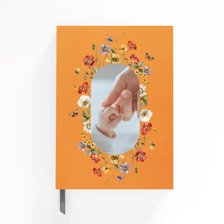 Floral design notebooks with one photo on an orange background by Utterly Printable.