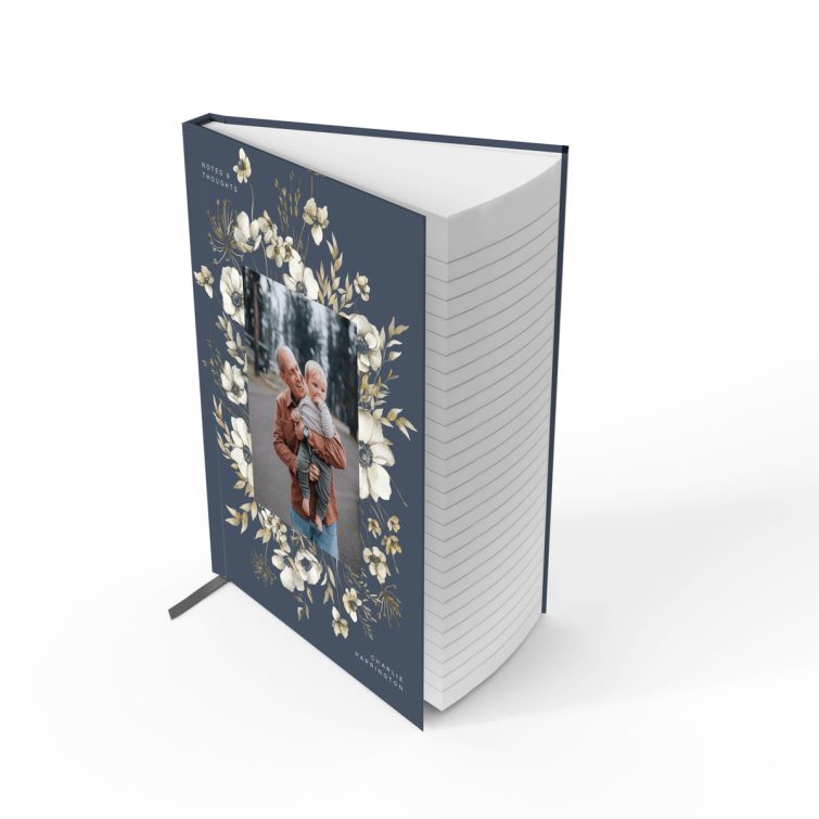 Floral design portrait notebook with one photo on the cover from Utterly Printable.