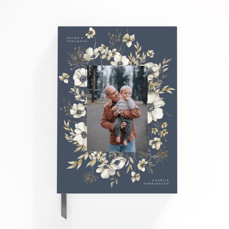 Floral design portrait notebook with one photo on the cover from Utterly Printable.