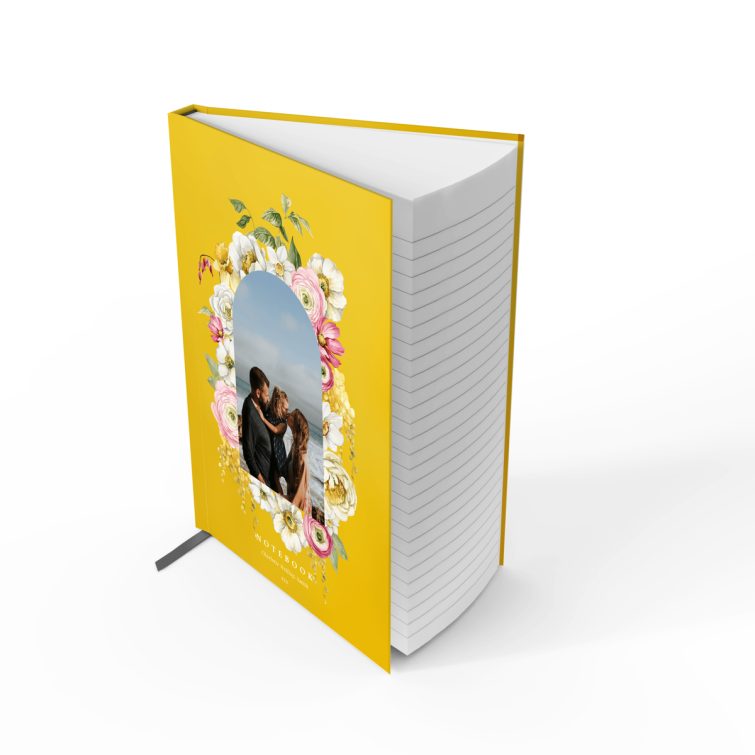 Floral design notebook cover with one photo, customisable for special occasions by Utterly Printable.