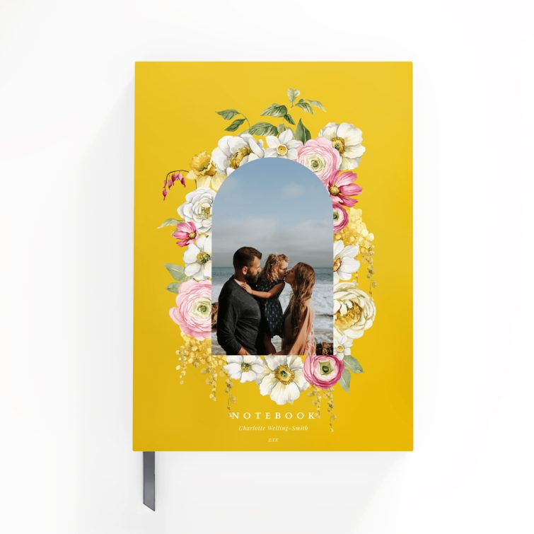 Floral design notebook cover with one photo, customisable for special occasions by Utterly Printable.