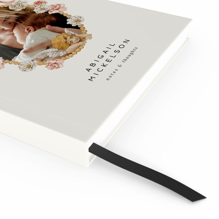 Floral portrait notebook design with one photo on the cover suitable for personalised gifts.