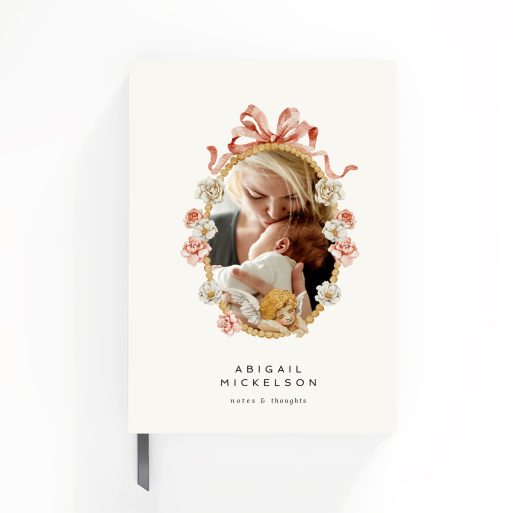 Floral portrait notebook design with one photo on the cover suitable for personalised gifts.