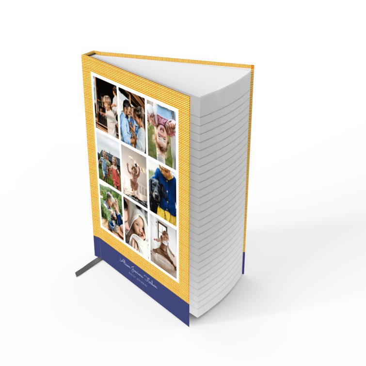 Personalised portrait notebook design with nine photos on the cover by Utterly Printable.