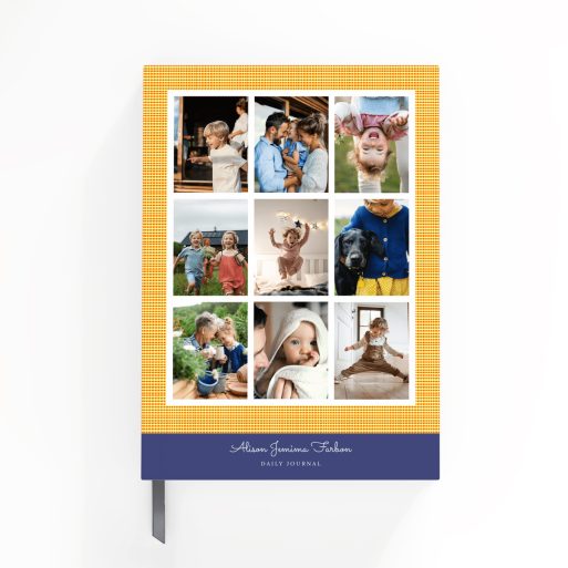 Personalised portrait notebook design with nine photos on the cover by Utterly Printable.