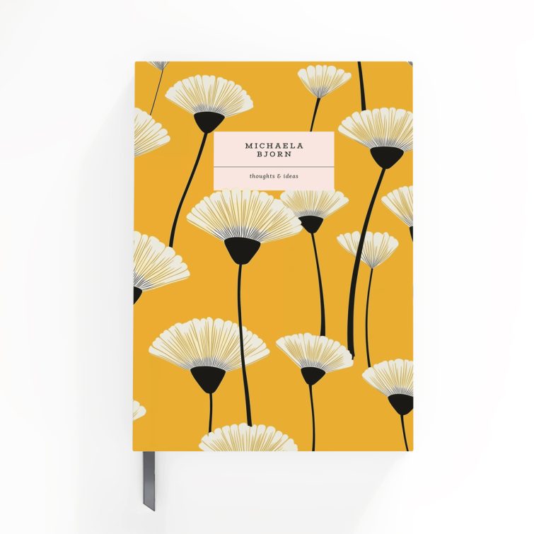 Floral design full cover spread for a personalised portrait notebook by Utterly Printable, featuring a bright pattern with zero photos.