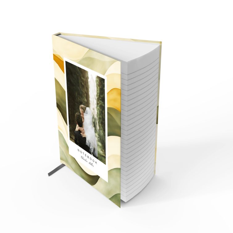 Elegant abstract design notebook cover with one photo placeholder, perfect for personalised printing products.