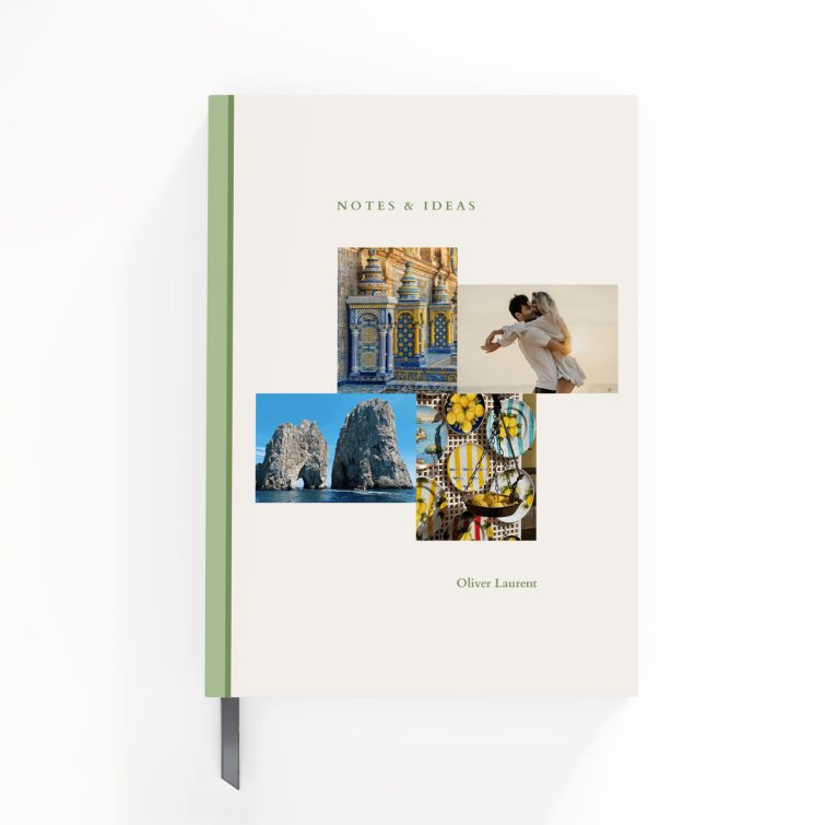 Elegant notebook cover design featuring four photos, perfect for personalisation and printed by Utterly Printable.