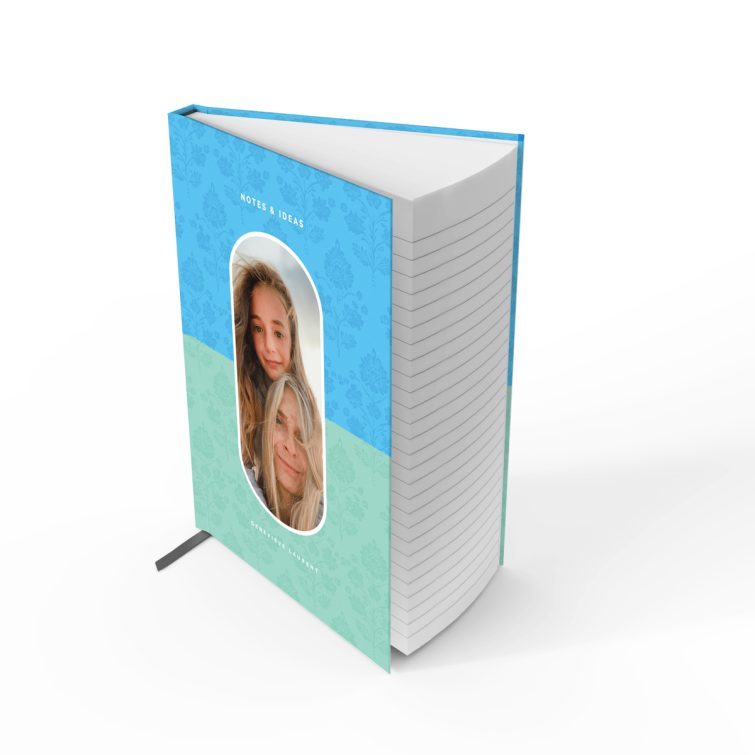 Floral design personalised notebooks with one photo on the cover, ideal for notes and ideas, by Utterly Printable.