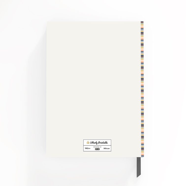 Customisable portrait notebook design with colourful stripes and one photograph.