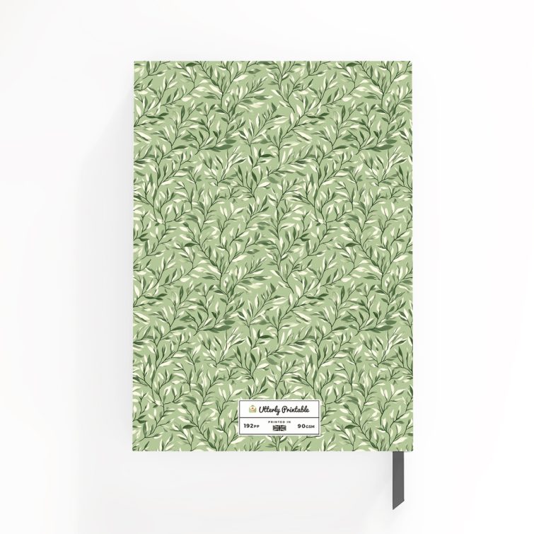 Wedding-themed portrait notebook design with leaf pattern and one photo on the cover.