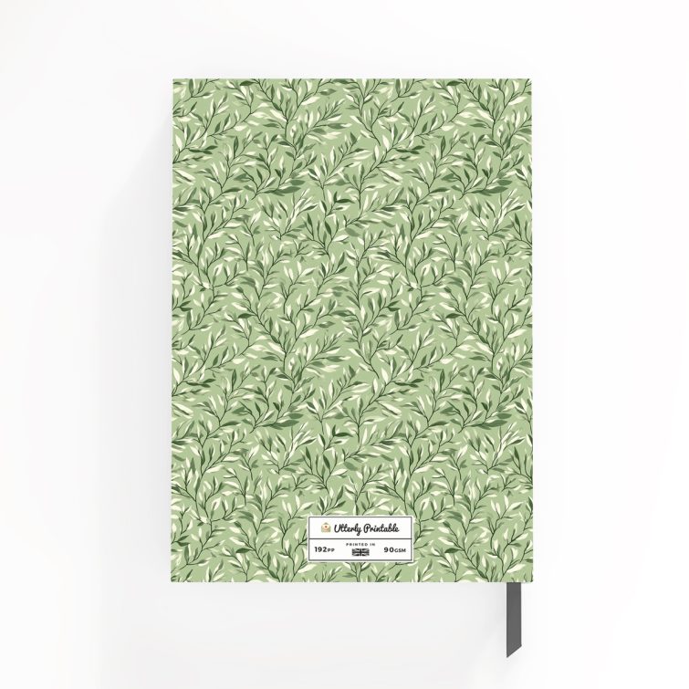 Floral green notebook cover design with one photo, personalised stationery by Utterly Printable.