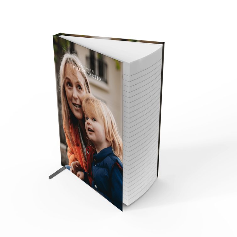 Portrait orientation personalised notebook design with 1 photo on the cover from Utterly Printable.