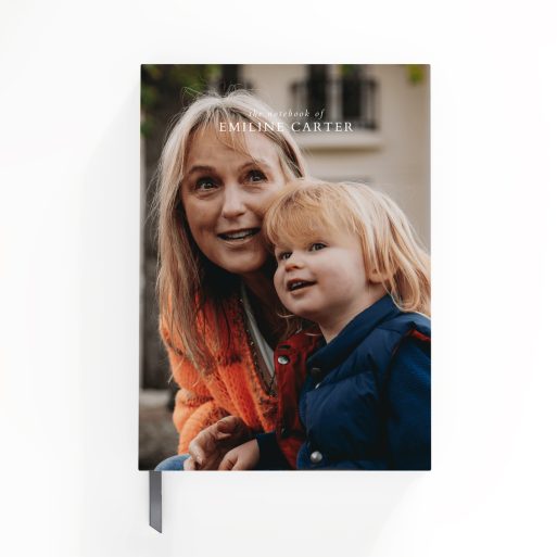 Portrait orientation personalised notebook design with 1 photo on the cover from Utterly Printable.