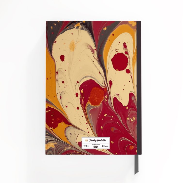 Colourful abstract design for personalised notebooks with two photo placeholders on the cover.