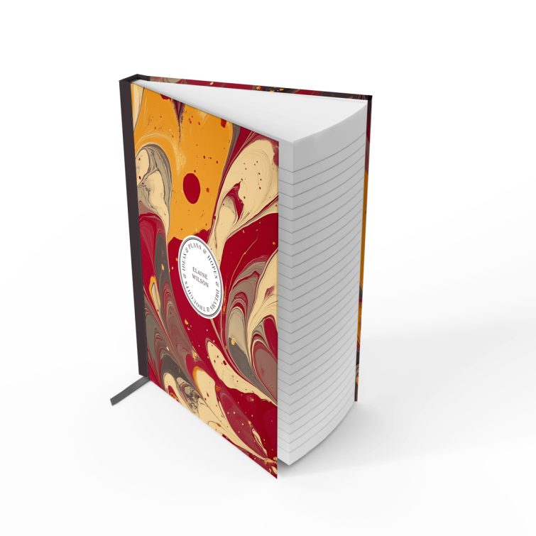 Colourful abstract design for personalised notebooks with two photo placeholders on the cover.