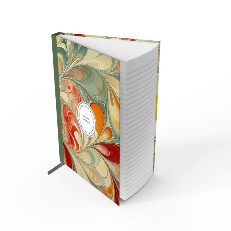 Colourful marbled design for personalised notebooks with elegant cover spread, including one photo placeholder.