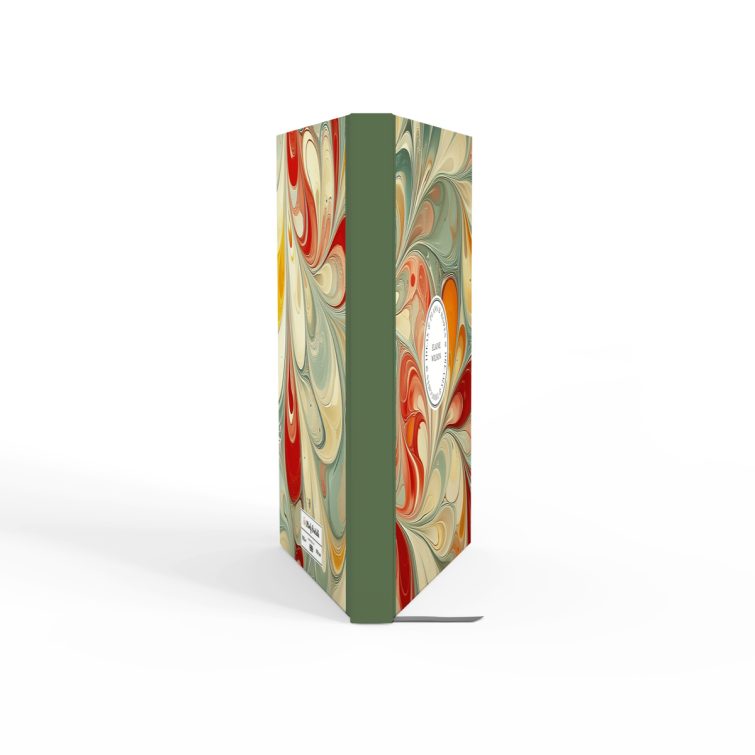 Colourful marbled design for personalised notebooks with elegant cover spread, including one photo placeholder.