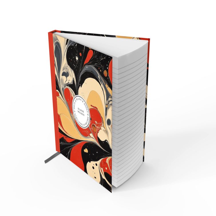 Colourful marbled design for personalised notebooks with one circular photo placeholder on the front cover.