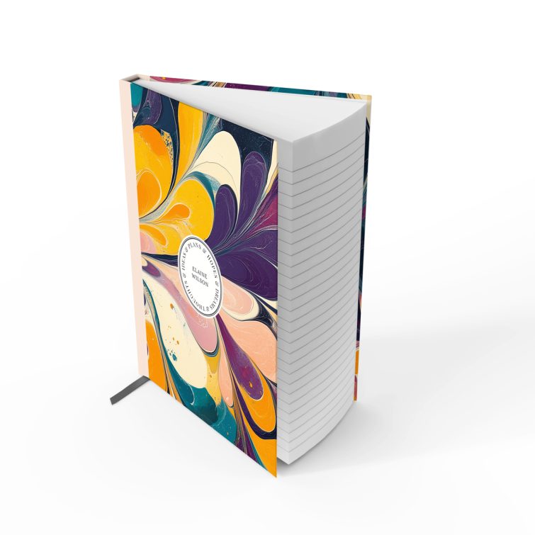 Colourful abstract design for personalised notebooks featuring marbled artwork with one photo placeholder on the front cover.