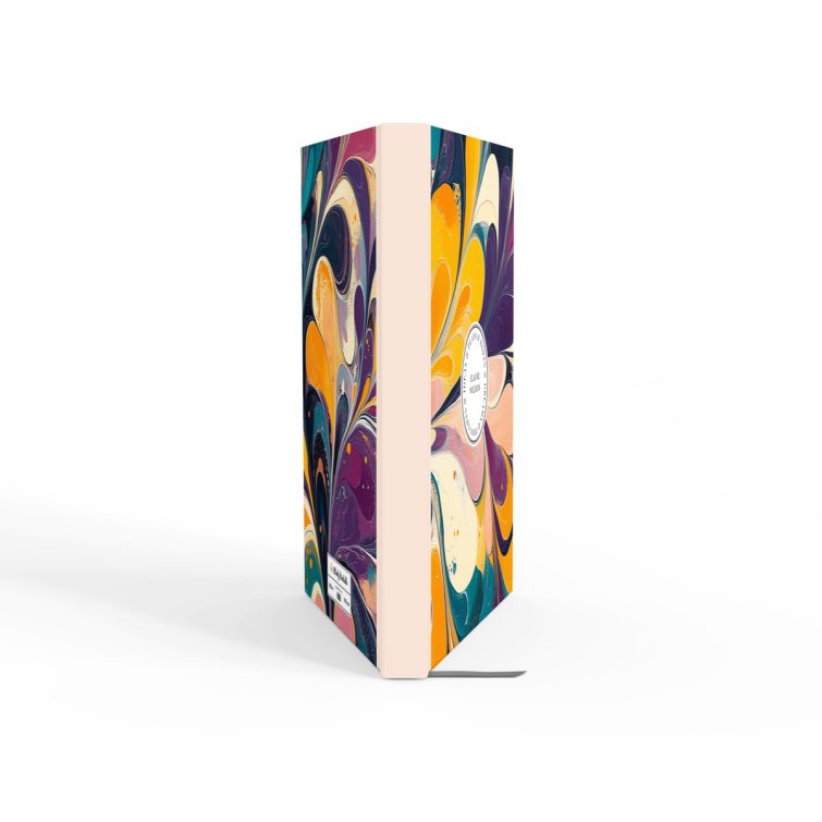 Colourful abstract design for personalised notebooks featuring marbled artwork with one photo placeholder on the front cover.