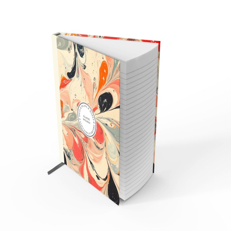 Colourful marbled design for personalised notebooks with no photos, full cover spread including front, spine, and back.