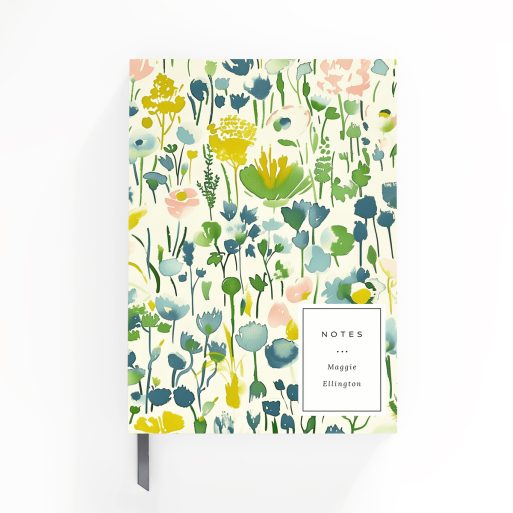 Floral design portrait notebook cover with colourful abstract patterns and one photo placeholder.