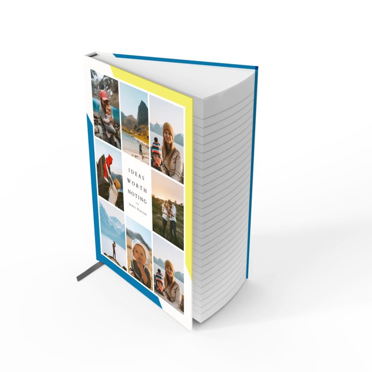 Colourful portrait notebook cover design with nine photos, ideal for personal use or as a photo gift.