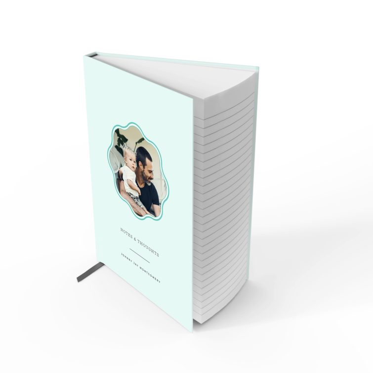 Soft pastel personalised notebooks design with one photo on the cover for Utterly Printable's custom stationery collection.