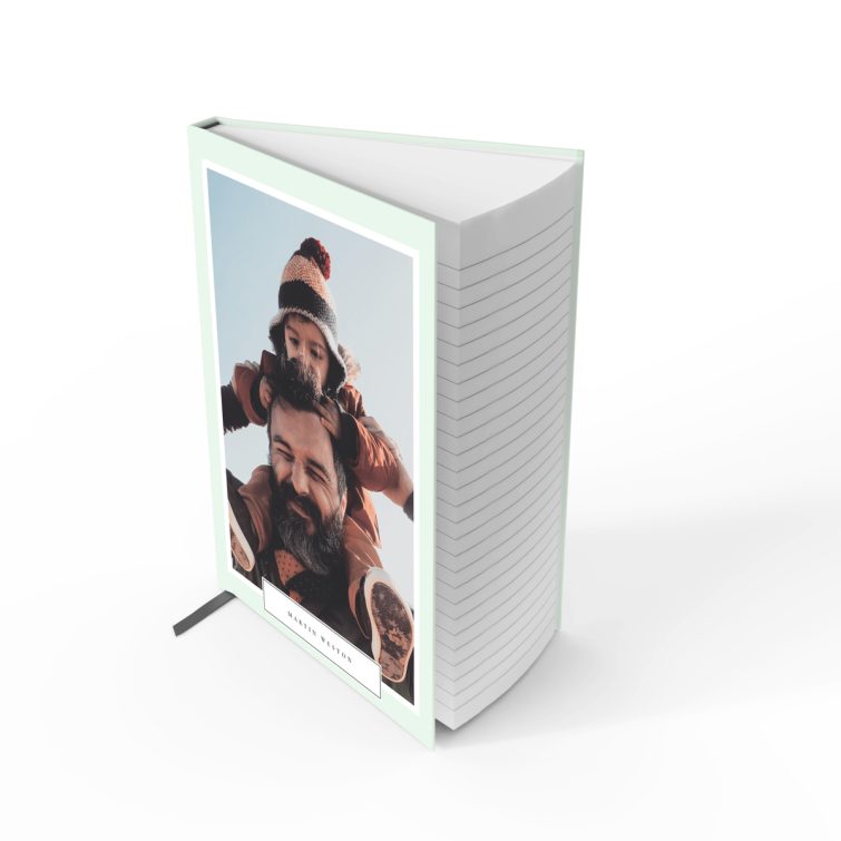 Portrait orientation personalised notebook cover design with one photo on front cover by Utterly Printable.