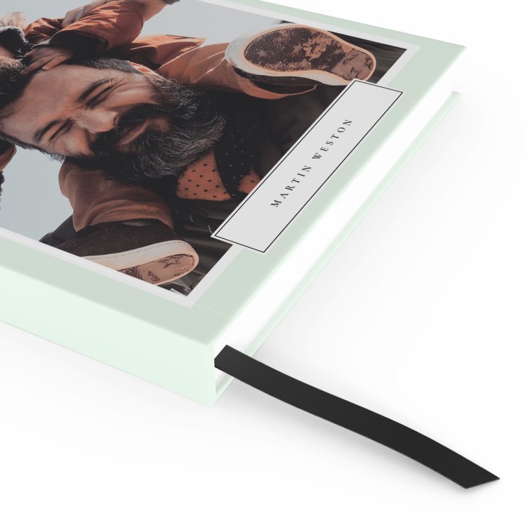 Portrait orientation personalised notebook cover design with one photo on front cover by Utterly Printable.