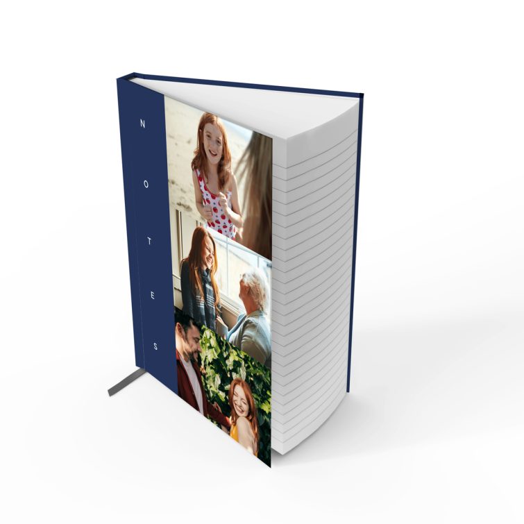 Personalised notebooks design with three photos on the cover by Utterly Printable.