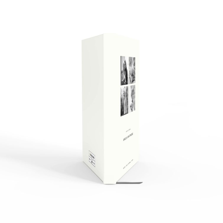 Personalised notebook design with four black and white photos on the cover, created by Utterly Printable.