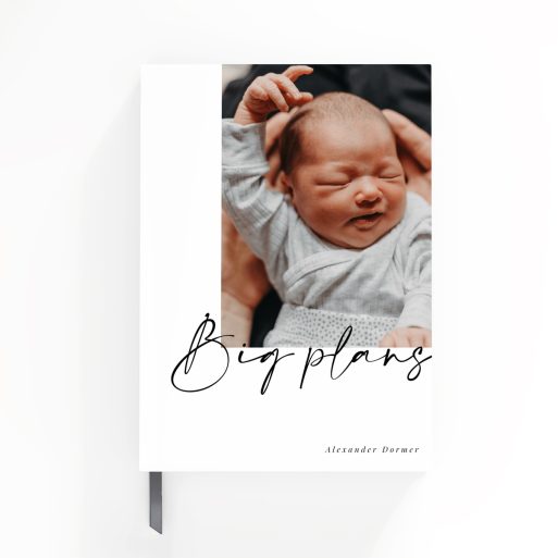 Portrait orientation baby photo notebook design with one image on the cover from Utterly Printable.