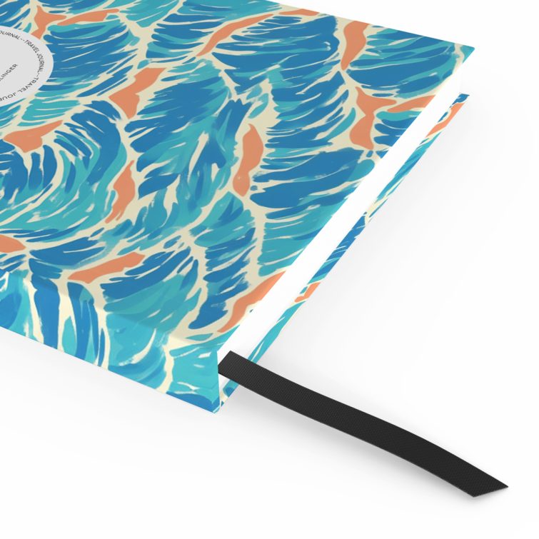 Colourful abstract ocean-themed notebooks design with one circular photo element on the cover.