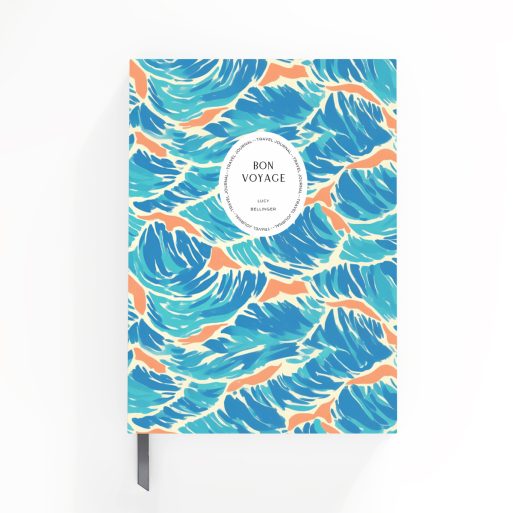 Colourful abstract ocean-themed notebooks design with one circular photo element on the cover.