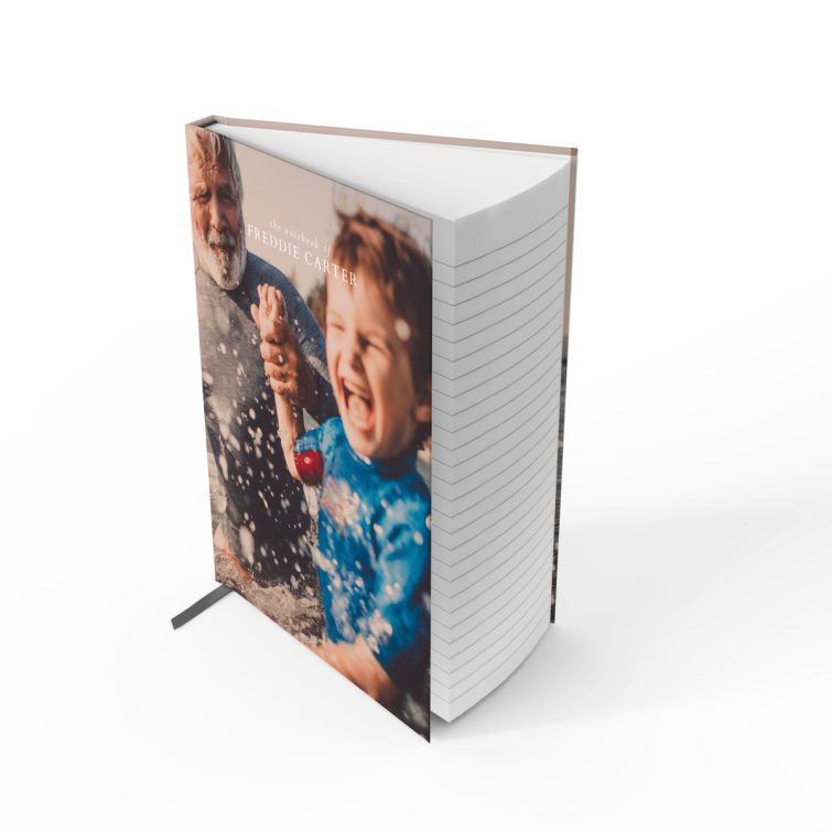 Personalised portrait notebook cover design with one photo, ideal for custom printing by Utterly Printable.