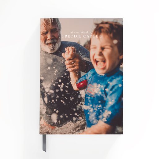 Personalised portrait notebook cover design with one photo, ideal for custom printing by Utterly Printable.